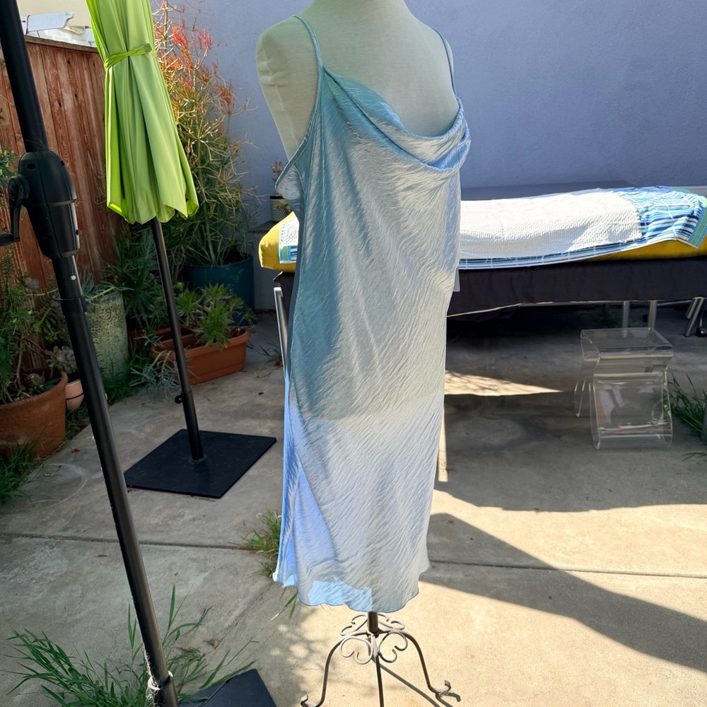 bebe iridescent light blue satin camisole dress